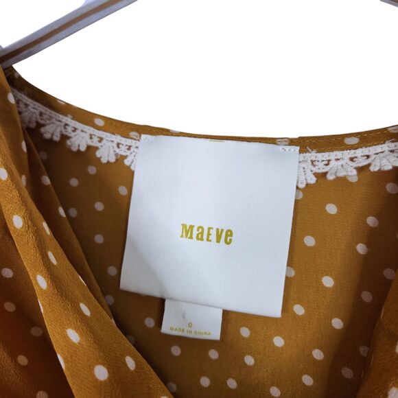 MAEVE Top Womens 0 Yellow Polka Dot Silk Cowl Neck Ruched Tie Waist Top Twee - Picture 11 of 11